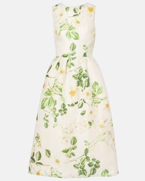 Monique Lhuillier Floral Silk Satin Midi Dress - White