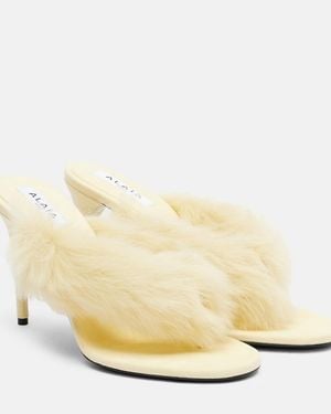 Alaïa Shearling And Leather Thong Sandals - Metallic