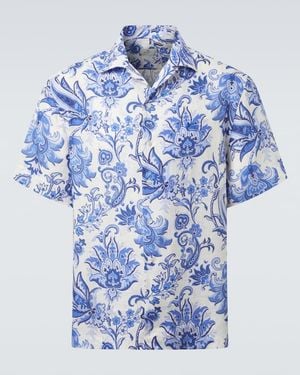 Etro Paisley Linen Bowling Shirt - Blue
