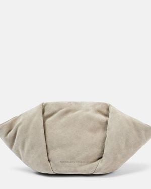Brunello Cucinelli Clutch Fold-Over Small Aus Veloursleder - Grau
