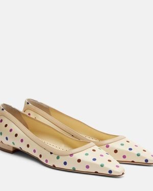 Manolo Blahnik Filotas Leather-Trimmed Polka-Dot Ballet Flats - Natural