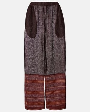 Tory Burch Striped Cropped Linen Trousers - Brown