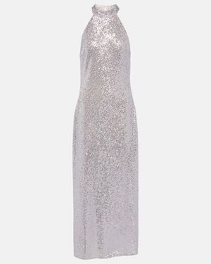 RIXO London Zuri Sequined Halterneck Maxi Dress - White