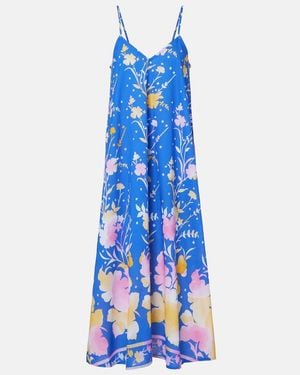 Juliet Dunn Floral Cotton And Linen Midi Dress - Blue