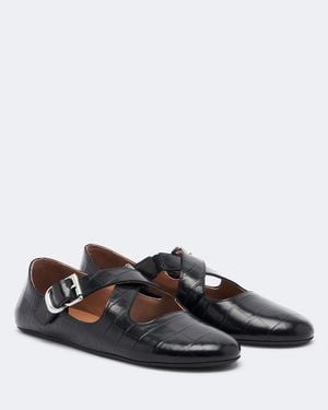 Alaïa Croc-Effect Leather Ballet Flats - Brown