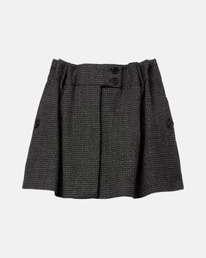 Prada Herringbone Virgin Wool Miniskirt - Black