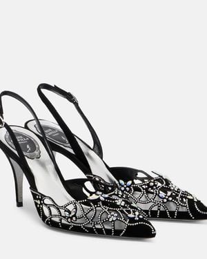 Rene Caovilla Embellished Suede Slingback Court Shoes - Black