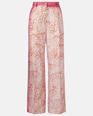 Dries Van Noten Printed Silk Wide-Leg Pants - Pink