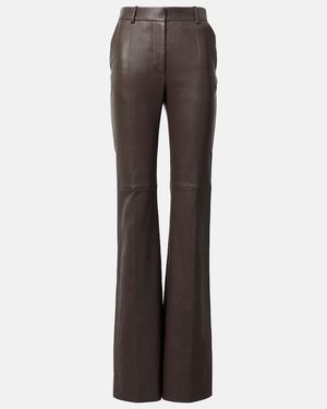 JOSEPH Tafira Mid-Rise Leather Flared Trousers - Brown