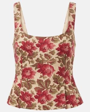 Posse Rosalie Floral Linen Top - Red