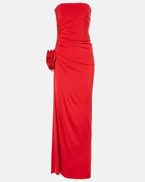 Magda Butrym Floral-Applique Ruched Jersey Maxi Dress - Red