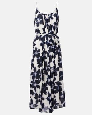 Velvet Floral Cotton Voile Midi Dress - Blue