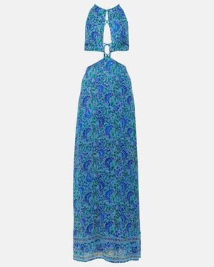 RIXO London Lenny Printed Cutout Maxi Dress - Blue