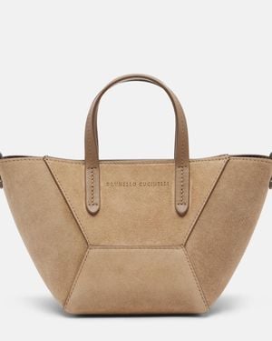 Brunello Cucinelli Henkeltasche Monili Duo Mini Aus Veloursleder - Natur