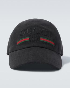 Gucci Gorra De Algodon Con Web - Negro