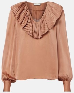 Ulla Johnson Liese Pleated Silk Satin Blouse - Brown