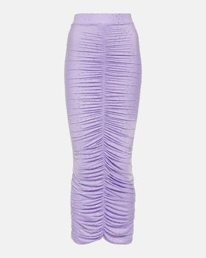 Alex Perry Crystal-Embellished Ruched Midi Skirt - Purple
