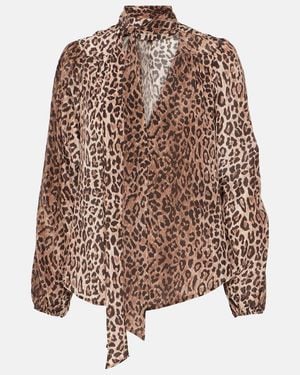 RIXO London Moss Leopard-Print Silk Blouse - Brown