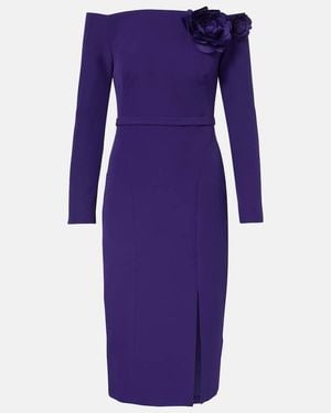 Safiyaa Jay Floral-Applique Crepe Midi Dress - Purple