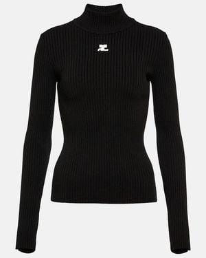 Courreges Logo Ribbed-Knit Turtleneck Jumper - Black