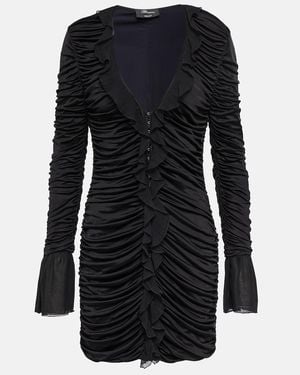 Blumarine Deep V-Neck Ruched Minidress - Black