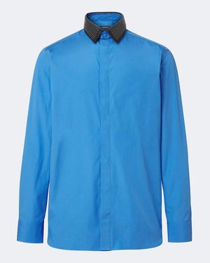 Tom Ford Leather-Trimmed Studded Cotton Poplin Shirt - Blue