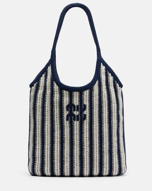 Miu Miu Bolso Al Hombro Ivy De Croche A Rayas - Negro