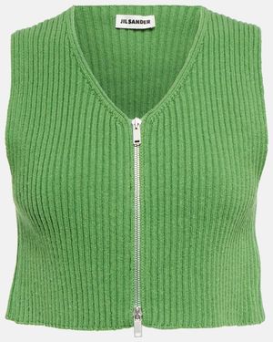 Jil Sander Ribbed-Knit Cotton Crop Top - Green