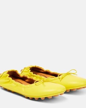 Tod's Bubble Ballerinas Leather Ballet Flats - Yellow