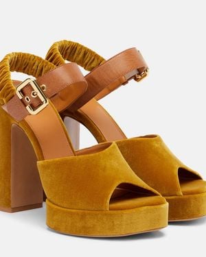 Chloé Aria 95 Velvet Platform Sandals - Brown