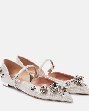Aquazzura Bloom Embellished Ballet Flats - Metallic