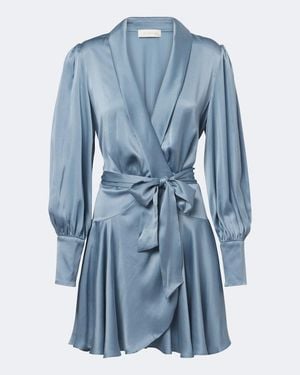 Zimmermann Silk Satin Wrap Dress - Blue