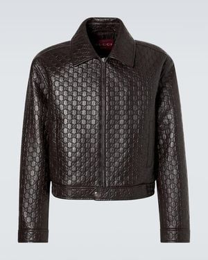 Gucci Gg Debossed Leather Blouson Jacket - Black