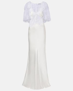 Self-Portrait Lace-Trimmed Satin Gown - White