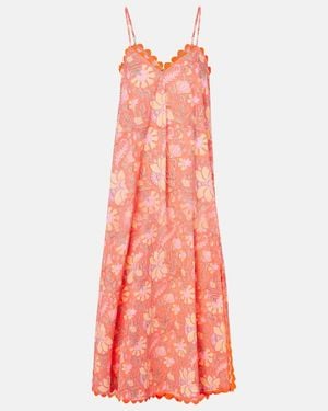 Juliet Dunn Floral Scalloped Cotton Slip Dress - Pink
