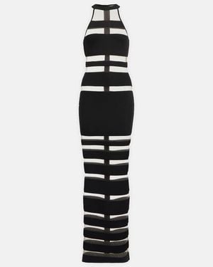 Balmain Halterneck Mesh-Paneled Gown - Black