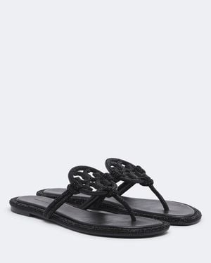 Tory Burch Miller Embellished Leather Thong Sandals - Black