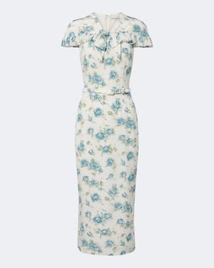 Alessandra Rich Caped Floral Silk Midi Dress - Green