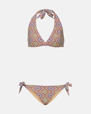 Etro Monogram-Print Halterneck Bikini - Pink