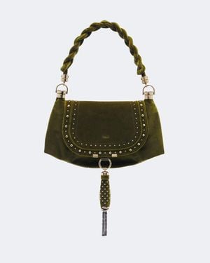 Chloé Marcie Foulard Small Velvet Shoulder Bag - Green
