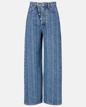 Ganni Striped Wide-Leg Jeans - Blue