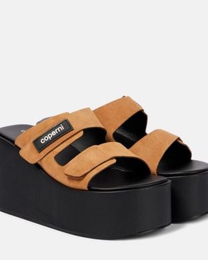 Coperni Logo Suede Wedge Mules - Black