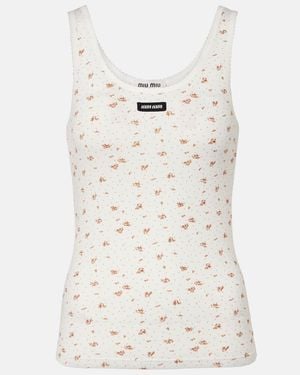 Miu Miu Floral Cotton Jersey Tank Top - White
