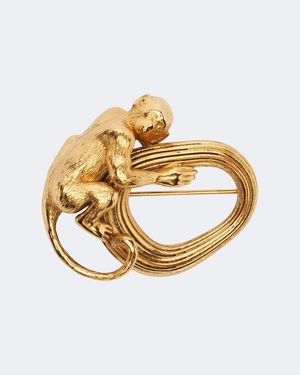 KHAITE Monkey 18Kt-Plated Brass Brooch - Metallic