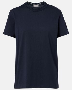 Moncler Crochet-Trimmed Cotton Jersey T-Shirt - Blue