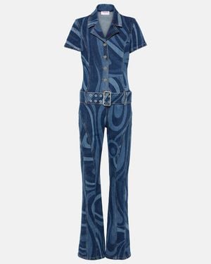 PUCCI Marmo Belted Denim Jumpsuit - Blue