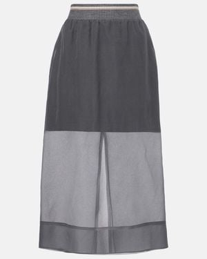 Brunello Cucinelli Sheer Silk Midi Skirt - Grey