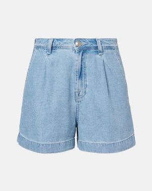 7 For All Mankind Hana Pleated Denim Shorts - Blue