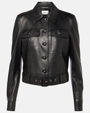 Saint Laurent Leather Cropped Jacket - Black