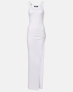 Versace Safety Pin Draped Cotton-Blend Maxi Dress - White